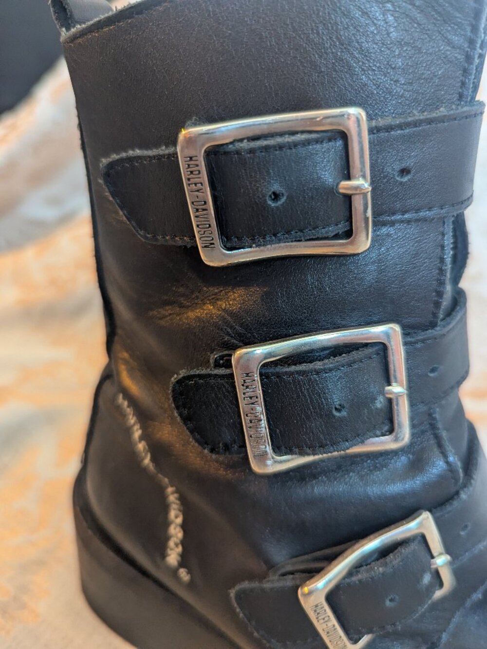 Harley Davidson Motorcycle Black Leather Multi Strap Buckle Square Toe Boots 6.5 - Picture 4 of 10